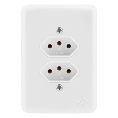 TOMADA PERLEX PUMALUX DUPLA 10A/10A 3P BRANCA