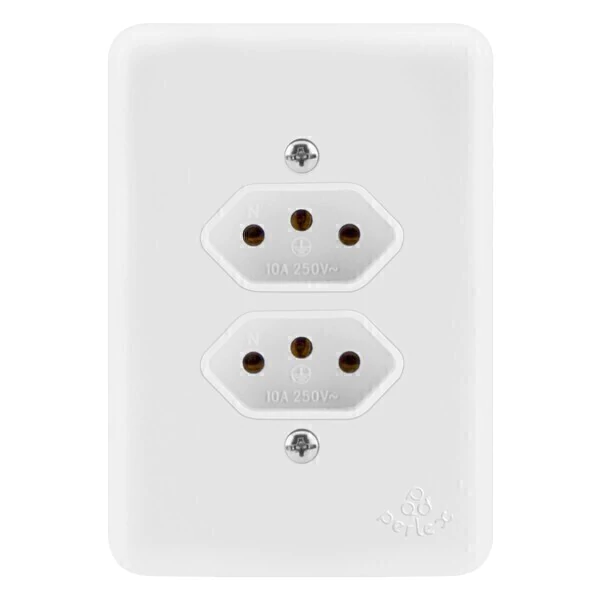 TOMADA PERLEX PUMALUX DUPLA 10A/10A 3P BRANCA