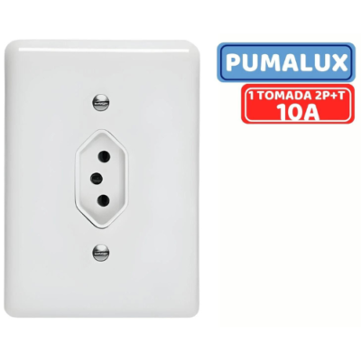TOMADA PERLEX PUMALUX SIMPLES 10A 3P BRANCA